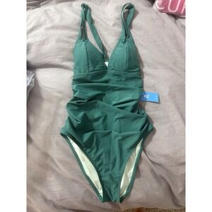 BNWT Cupshe‎ Green One Piece Open Back Swim Suit Womens Size Medium